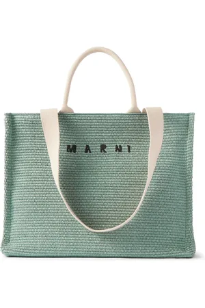 Marni Logo-Embroidered Woven Raffia Tote Bag