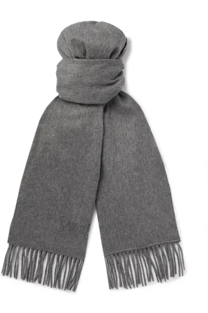 Saint Laurent Logo-Embroidered Fringed Cashmere Scarf
