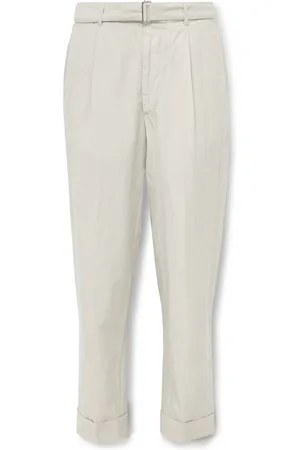 OFFICINE GENERALE Hugo Straight-Leg Belted Pleated Garment-Dyed Lyocell, Linen and Cotton-Blend Trousers