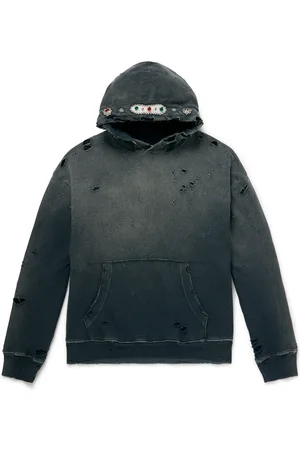 KAPITAL Embellished Suede-Trimmed Distressed Cotton-Jersey Hoodie