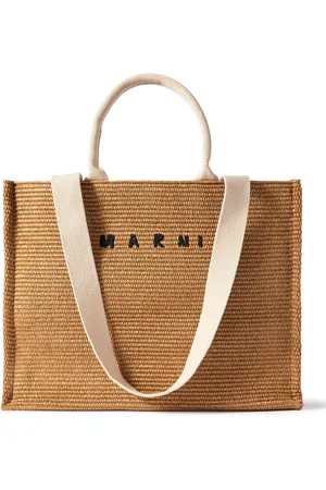 Marni Logo-Embroidered Raffia Tote Bag