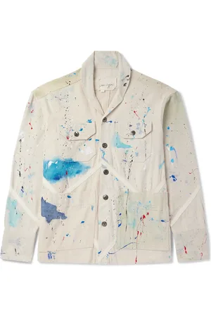 GREG LAUREN Shawl-Collar Paint-Splattered Cotton-Canvas Overshirt