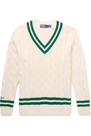 Ralph Lauren Slim-Fit Cable-Knit Striped Cotton Sweater