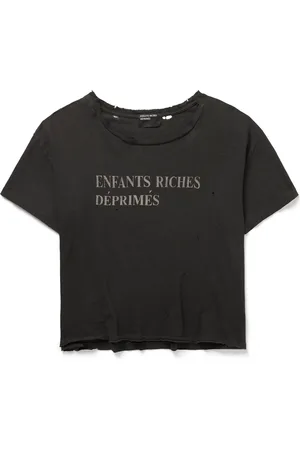 ENFANTS RICHES DEPRIMES Cropped Distressed Logo-Print Cotton-Jersey T-Shirt