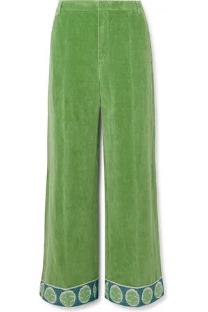 VALENTINO GARAVANI Flared Jacquard-Trimmed Cotton and Linen-Blend Velvet Trousers
