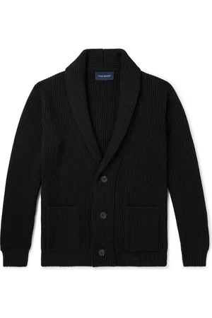 Thom Sweeney Shawl-Collar Ribbed Merino Wool Cardigan