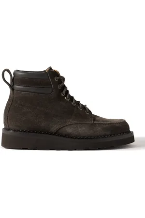 YUKETEN Leather-Trimmed Suede Boots