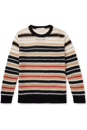 Marni Logo-Embroidered Striped Brushed Mohair-Blend Sweater