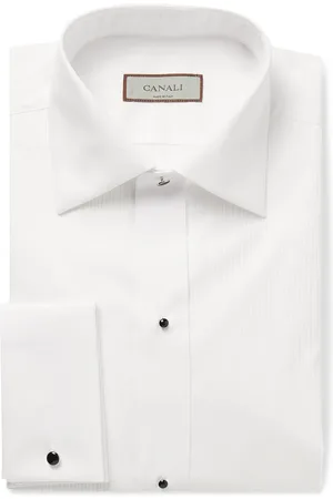 CANALI Cutaway-Collar Pleated Bib-Front Cotton-Poplin Shirt