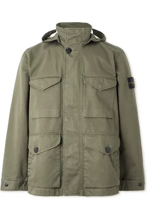 Stone Island Logo-Appliquéd Coated Cotton-Canvas Hooded Jacket