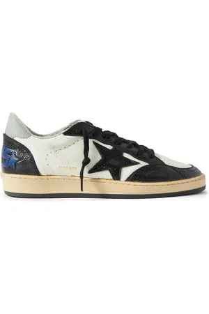 Golden Goose Ball Star Distressed Leather and Shell Sneakers