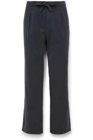 Stoffa Straight-Leg Pleated Peached Cotton-Twill Drawstring Trousers