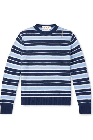 Marni Logo-Embroidered Striped Wool and Cashmere-Blend Sweater