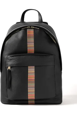 Paul Smith Mesh-Panelled Striped Full-Grain Leather Backpack