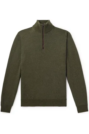 Ralph Lauren Slim-Fit Suede-Trimmed Cashmere Half-Zip Sweater