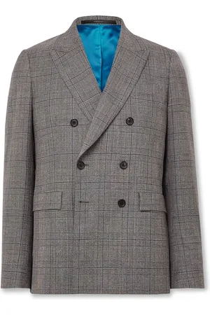 Paul Smith Double-Breasted Prince of Wales Checked Wool and Linen-Blend Suit Jacket