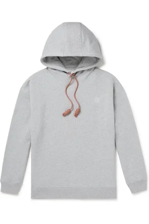 Loewe Logo-Embroidered Leather-Trimmed Cotton-Jersey Hoodie