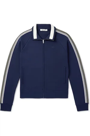 WALES BONNER Striped Logo-Embroidered Waffle-Knit Track Jacket