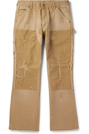 SAINT MXXXXXX Bootcut Distressed Cotton-Canvas Trousers