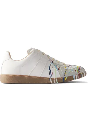 Maison Margiela Paint-Splattered Suede-Trimmed Leather Sneakers