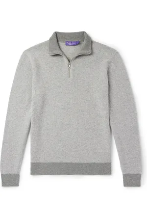 Ralph Lauren Slim-Fit Suede-Trimmed Cashmere Half-Zip Sweater