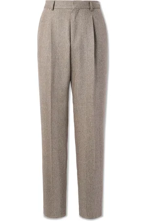 Loro Piana Anden Straight-Leg Pleated Chevron Wool Trousers