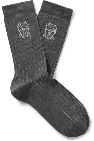 Brunello Cucinelli Striped Logo-Jacquard Cotton Socks