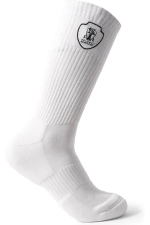 Brunello Cucinelli Logo-Embroidered Ribbed Cotton-Blend Socks