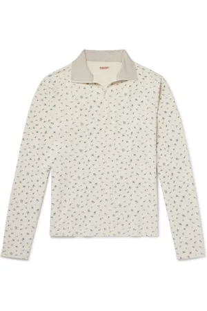 KAPITAL Floral-Print Waffle-Knit Cotton Half-Zip Sweater