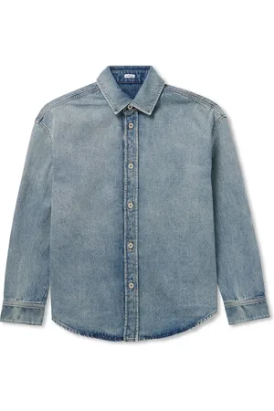 Loewe Logo-Embroidered Distressed Denim Overshirt