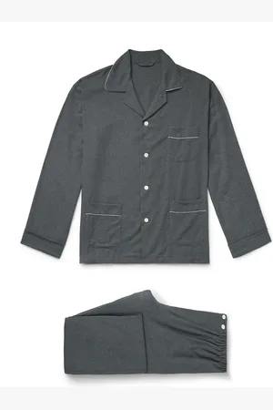 Thom Sweeney Camp-Collar Cotton and Cashmere-Blend Twill Pyjama Set