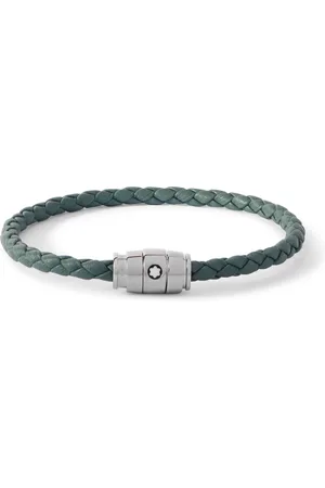 Montblanc Meisterstück 3-Ring Stainless Steel and Woven Leather Bracelet