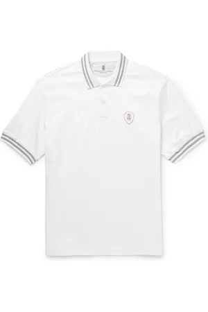 Brunello Cucinelli Logo-Print Embroidered Striped Cotton-Jersey Polo Shirt