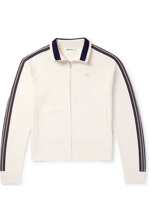 WALES BONNER Striped Logo-Embroidered Waffle-Knit Track Jacket