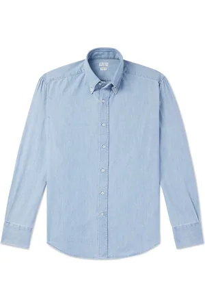 Brunello Cucinelli Button-Down Collar Cotton-Chambray Shirt