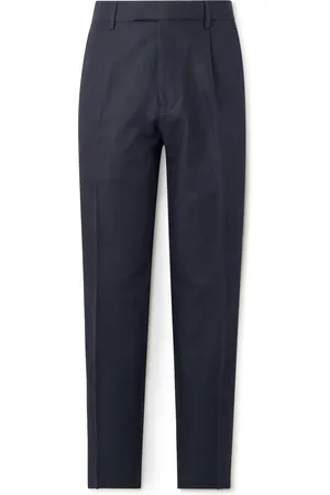 Ermenegildo Zegna Tapered Pleated Cotton and Linen-Blend Twill Trousers