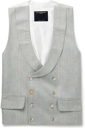 Favourbrook Randwick Slim-Fit Double-Breasted Herringbone Linen and Silk-Blend and Satin Waistcoat