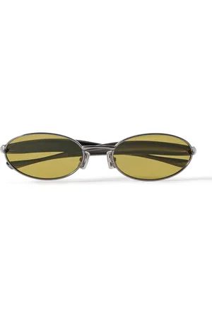 Bottega Veneta Sardine Oval-Frame Gunmetal-Tone Sunglasses