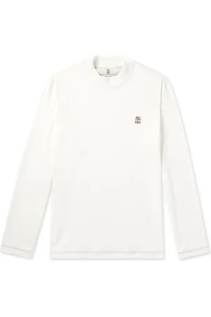 Brunello Cucinelli Logo-Embroidered Cotton-Jersey Mock-Neck T-Shirt