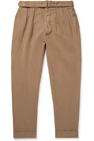 OFFICINE GENERALE Pierre Tapered Pleated Belted Garment-Dyed Lyocell, Linen and Cotton-Blend Trousers