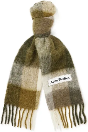Acne Studios Fringed Checked Knitted Scarf