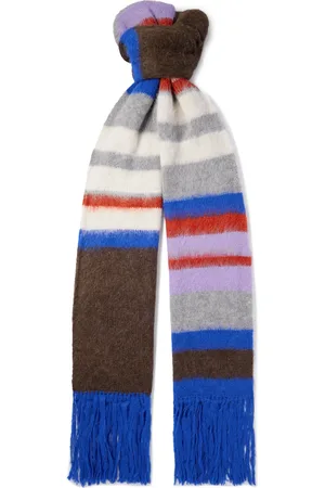 THE ELDER STATESMAN Thistle Fringed Striped Brushed Alpaca-Blend Scarf
