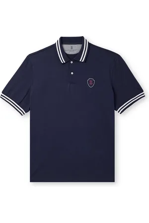 Brunello Cucinelli Logo-Print Embroidered Striped Cotton-Jersey Polo Shirt