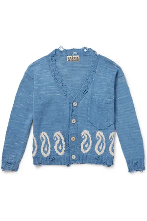 Kartik Research Distressed Intarsia-Knit Cotton Cardigan