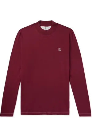 Brunello Cucinelli Logo-Embroidered Cotton-Jersey Mock-Neck T-Shirt