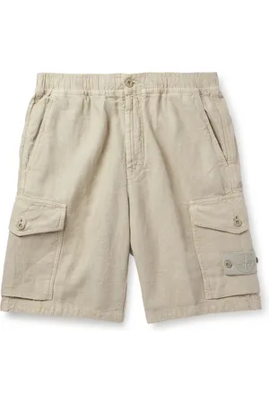 Stone Island Ghost Straight-Leg Logo-Appliquéd Garment-Dyed Linen Cargo Shorts