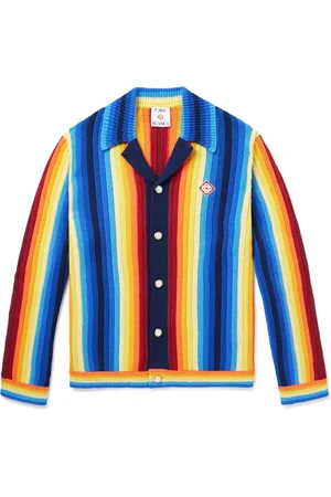 Casablanca Slim-Fit Logo-Appliquéd Striped Cotton-Blend Terry Cardigan