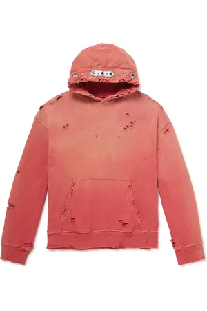 KAPITAL Embellished Suede-Trimmed Distressed Cotton-Jersey Hoodie