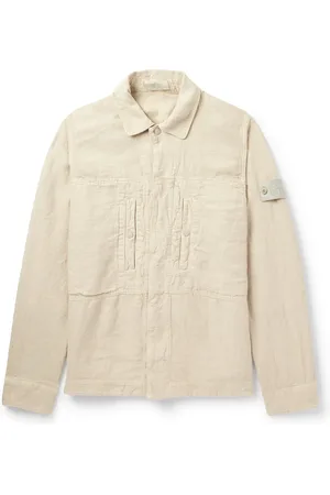Stone Island Ghost Logo-Appliquéd Garment-Dyed Linen-Twill Overshirt