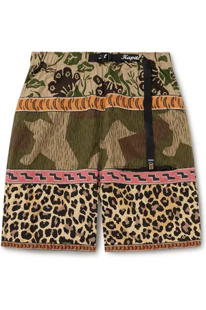KAPITAL Straight-Leg Belted Patchwork Cotton-Twill and Jacquard Shorts